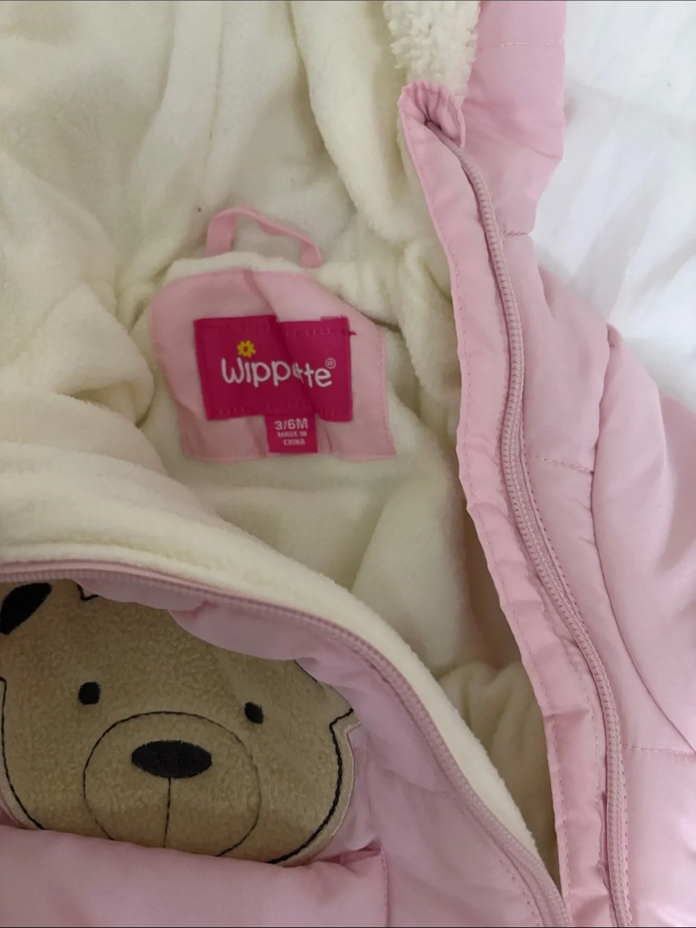 Wippette Pink Infant Hooded Snowsuit with Bear Applique